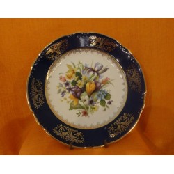 Talíř mělký, 24 cm, Roza, květy, kobalt