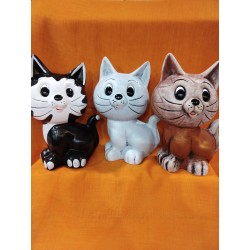 Kasička kočka velká,25cm,hnědá,šedá,černá